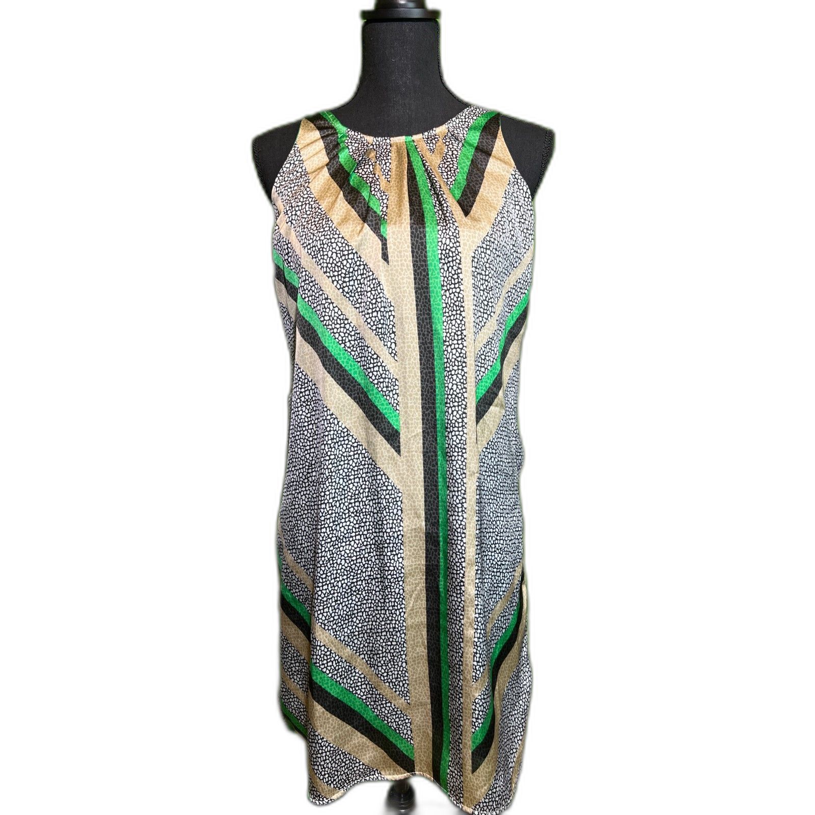 Dana Buchman Sleeveless Pebble Print Dress In Emerald, Gold, Black, White (Xs)